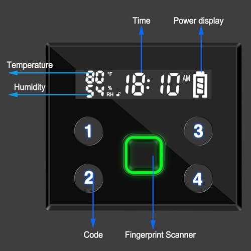 Biometric Slider Handgun Safe with LCD Screen, Temp & Humidity, Key & PIN Access - Heavy Duty