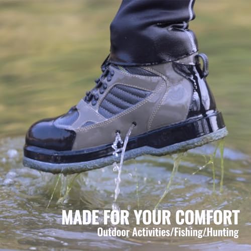 8 Fans Men's Olive Felt Sole Wading Boots - Non-Slip Fly Fishing Shoes, Size 9