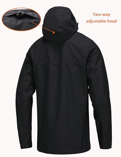 Mens Lightweight Waterproof Hooded Rain Jacket - Large Black Outdoor Raincoat