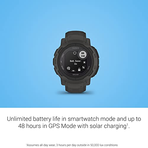 Garmin Instinct 2 Solar Outdoor Rugged GPS Watch - Graphite - 45mm, Solar Charging, Multi-GNSS Support, Tracback Routing