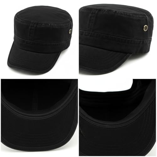Army Cadet Cap for Men & Women Military Flat Top Baseball Hat Black