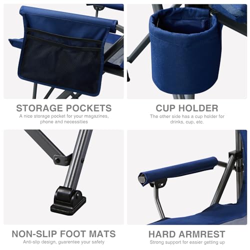 EVER ADVANCED Blue Oversized Folding Camping Chair - Heavy Duty Lawn Chair Supports Up to 500lbs