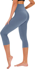 TNNZEET Capri Leggings for Women - High Waisted Tummy Control Yoga Pants with Pockets in Black
