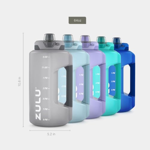 Zulu Goals Half Gallon Hydration Jug with Time Marker & Silicone Straw - Dusty Blue, 64oz