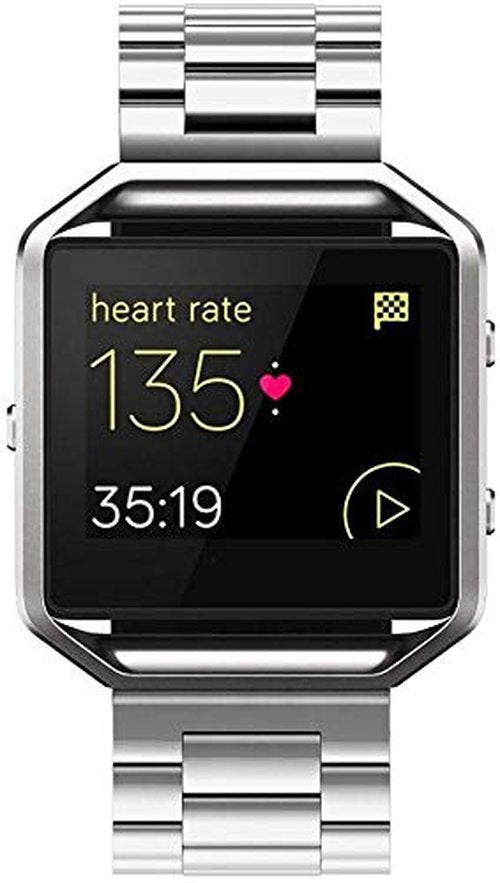 Simpeak Women Men Stainless Steel Band Strap with Stailess Steel Frame Compatible with Fitbit Blaze, Match Link Removal Tool, Silver