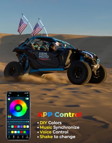 KEMIMOTO 3ft COB LED Whip Lights for UTV ATV - App Control, Brightness & Mode