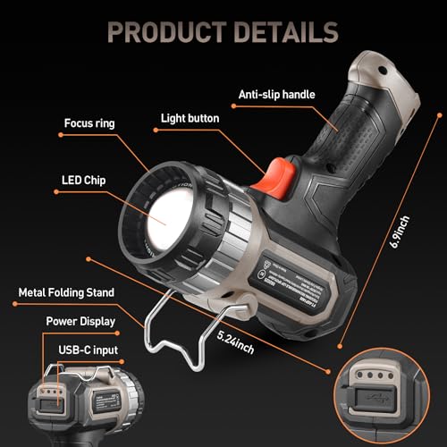 FORTO Brown Pro Handheld Spotlight with 3-Color Lens, 1400 Lumens, 2700Ft Range, Rechargeable, Focus & Light Modes