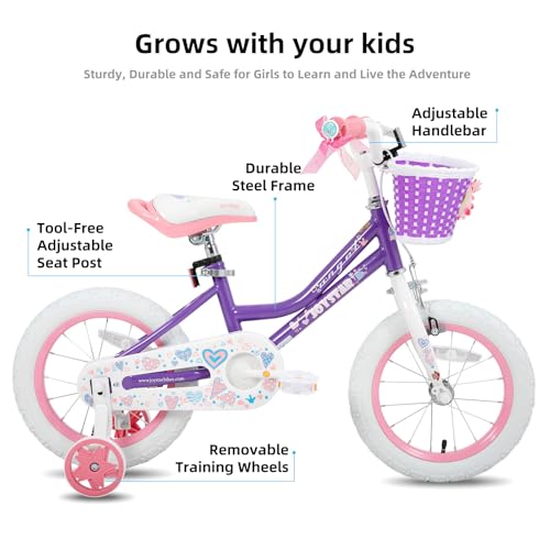 Kids 12 Inch Girls Bike with Training Wheels - Purple for Ages 2-4