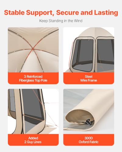 Beige Pop-Up Screen House Tent 10 x 9.2 ft for 4-8 People, Portable Mesh Gazebo with Carry Bag