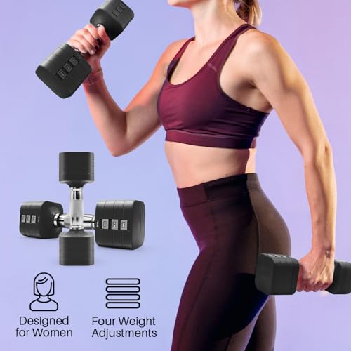 HEBLIJA 4-in-1 Adjustable Dumbbell Set 20LB Black, Space-Saving Home Gym Equipment