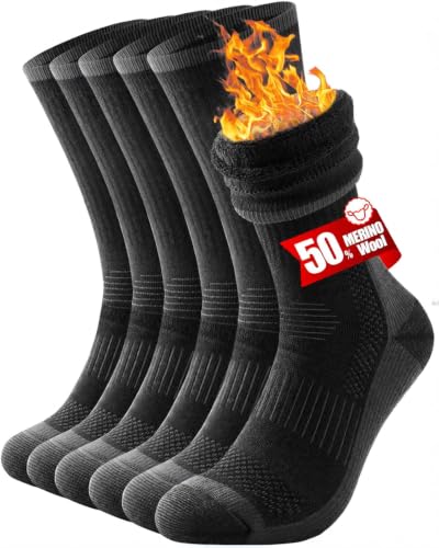 Winter Merino Wool Hiking Socks - Heavyweight Breathable Cushioned Socks, Large, Black