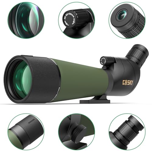 Green 20-60x80 Spotting Scope with Tripod for Bird Watching & Wildlife Viewing