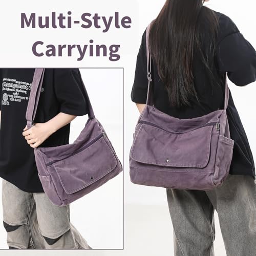 Purple Canvas Crossbody Messenger Bag for Women & Men - Vintage Style