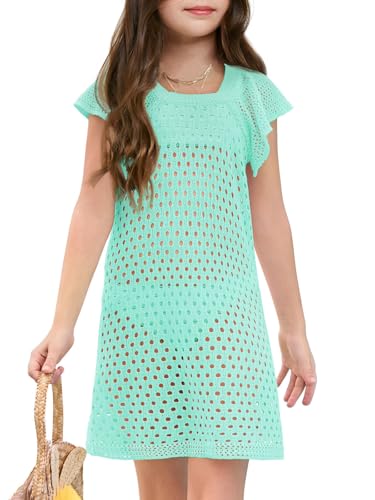 Girls Crochet Swim Cover Up Kids Summer Beach Dress Mint 9-10 Years