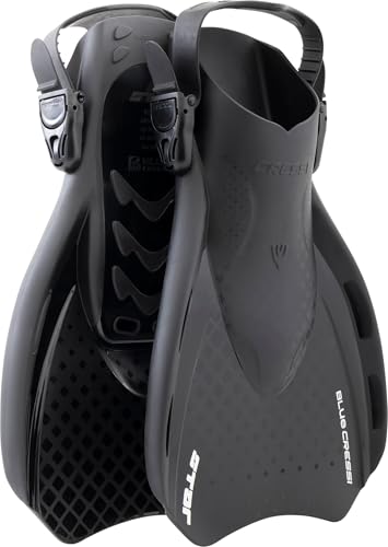 Cressi Star Swim Fins Open-Heel Adjustable Foot Pocket - Black/Black, L/XL