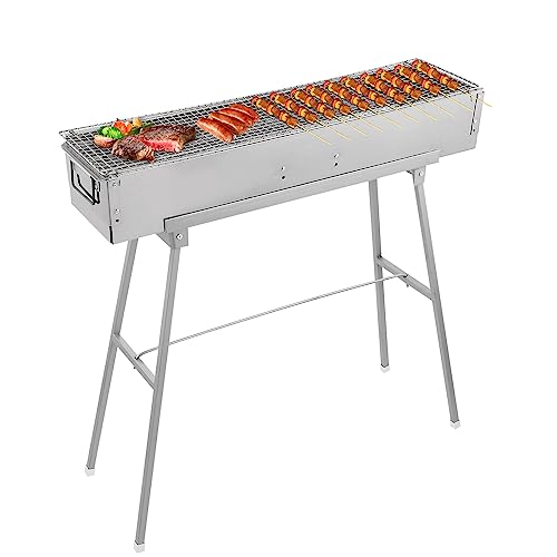 Portable Charcoal Grill with Stand - 32 Inch Outdoor BBQ, Folding Legs, Stainless Steel