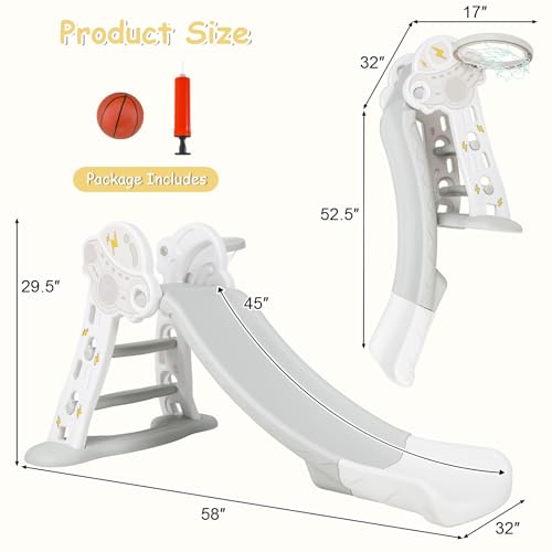 INFANS Grey 4-in-1 Toddler Indoor & Outdoor Playset with Slide, Basketball Hoop, Climber