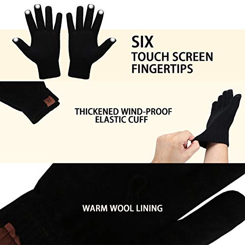 Winter Beanie Hat and Touchscreen Gloves Set - One Size Black