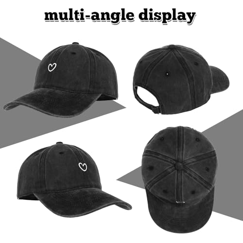 Women's Black Heart Embroidered Baseball Cap Adjustable Vintage Sport Visor
