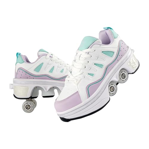 Rosrabit 2-in-1 Unisex Retractable Roller Skate Shoes - Purple, 4.5
