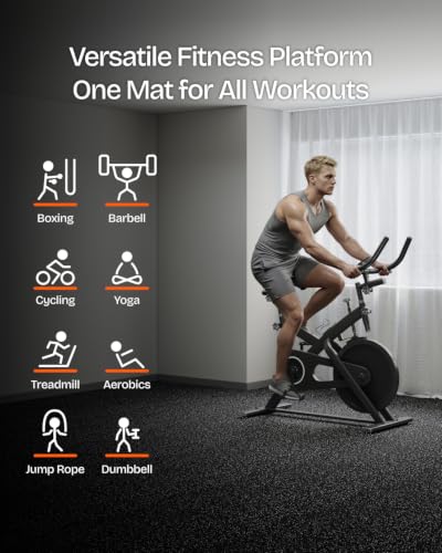 Black & White 0.56-Inch Thick Interlocking Rubber Gym Floor Tiles, 24 Sq Ft