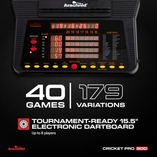 Arachnid Cricket Pro 800 Electronic Dartboard - 15.5" Regulation Size, 40 Games, 179 Variations