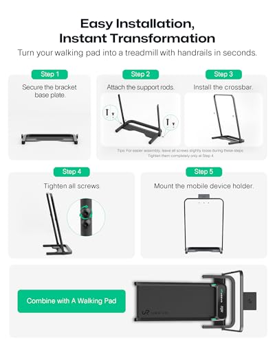 UREVO Carbon Black Walking Pad Handle Bar - Universal Treadmill Conversion Accessory, 23.6'' Wide, Quick Assembly & Sturdy Design