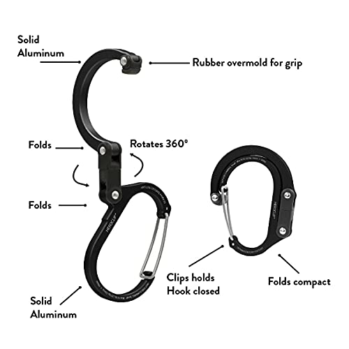 Gear Aid HEROCLIP Medium Carabiner Gear Clip & Hook for Camping & Travel - Stealth Black