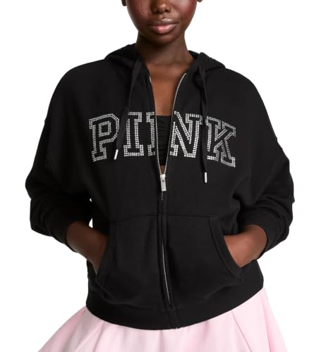 Victoria's Secret PINK Women's Campus Fleece Full-Zip Hoodie Black Medium