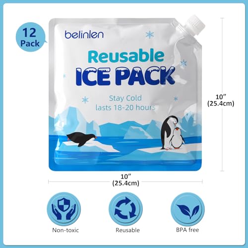 10x10 Inch Reusable Ice Packs for Cooler & Lunch Box - 6 Pack, Leak-Proof Freezer Packs
