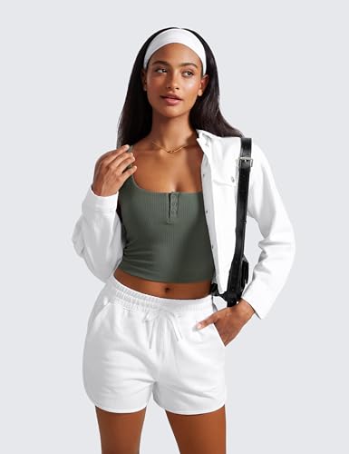 Medium Grey Sage Ribbed Henley Crop Top for Yoga & Workout