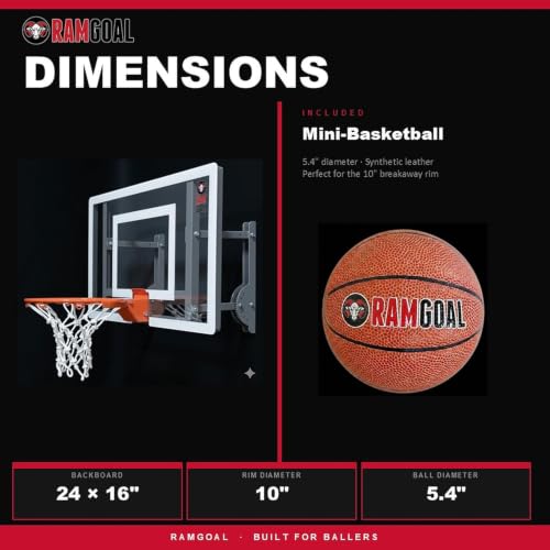 Wall Mounted Indoor Mini Basketball Hoop with Ball - 24-Inch Backboard & Breakaway Rim - Variation: Basketball Hoop + Ball