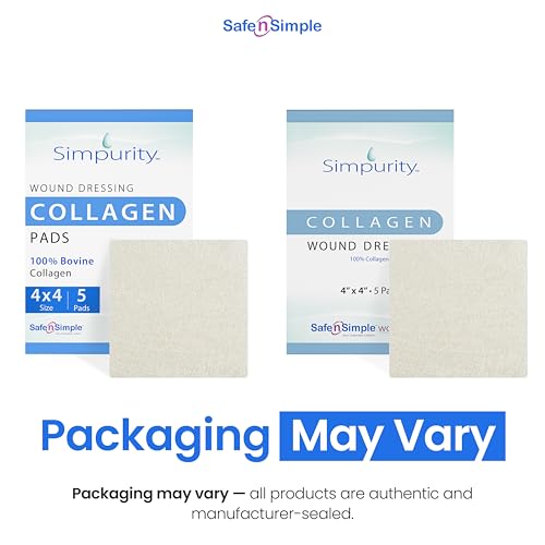 Simpurity 4x4 Inch Bovine Collagen Wound Dressing Pads - Pack of 5