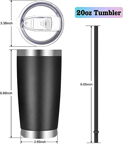 20oz Stainless Steel Travel Tumbler with Lid & Straw - Black, 12 Pack - Insulated Coffee Cups