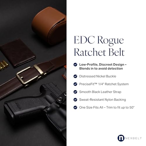 Walnut Nexbelt Rogue EDC Tactical Leather Belt – 1.5" Discreet CCW Belt with Nylon Backing