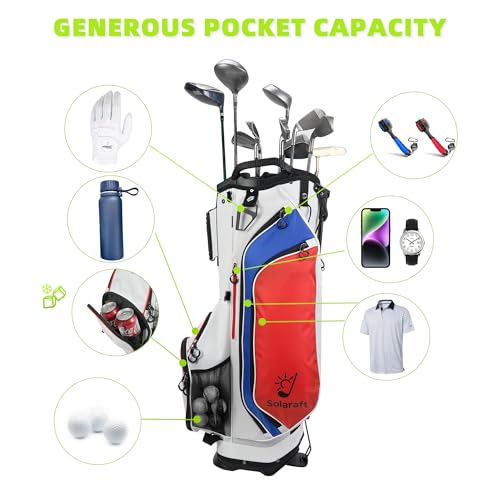 Solaraft 15-Way Golf Stand Bag with Full-Length Dividers, Waterproof, White for Men