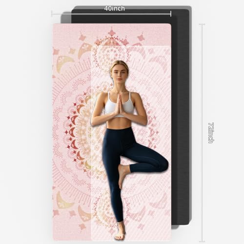 Pink 72x40 Inch Extra Thick Suede Yoga Mat - Non-Slip 10mm Cushion for Hot Yoga