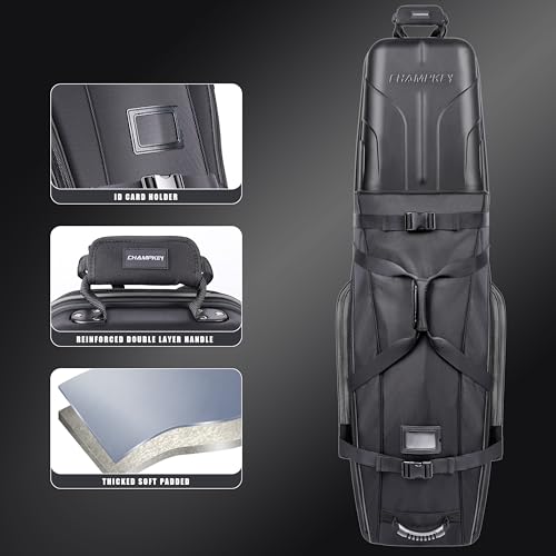 CHAMPKEY Golf Travel Bag Hard Case with Lock & Oversized Wheels - Black