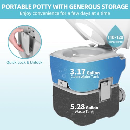 YITAMOTOR Portable Camping Toilet, RV Travel composting toilet with 20L Detachable Waste Tank, Double Water Spouts, Portable Toilet for Camping, Hiking