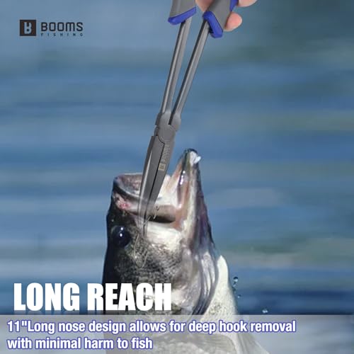 Saltwater & Freshwater Long Nose Pliers - 11.5" Corrosion-Resistant Hook Remover with Lanyard - Blue & Gray