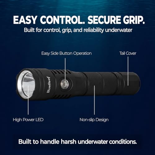 Blue Reef 1200 Lumens Compact Dive Light - USB-C Rechargeable, Waterproof 100m, 5Hr Runtime