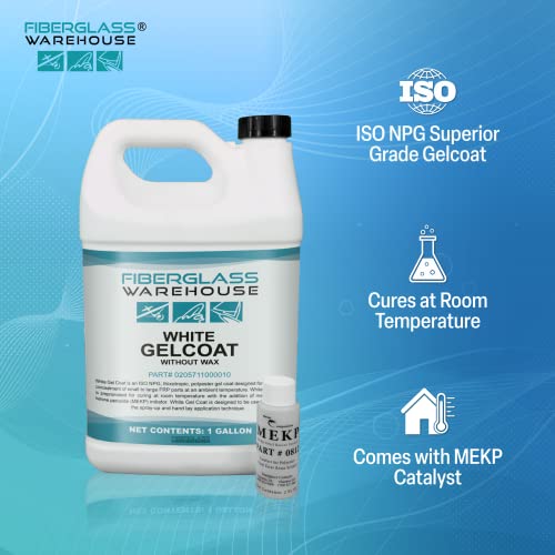 Fiberglass Warehouse White Gel Coat - 1 Gallon, No Wax, Easy Application with Catalyst