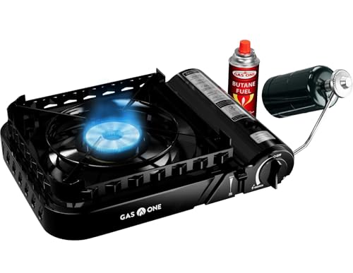 Portable Camping Stove - GasOne 15,000 BTU Dual Fuel Gas Stove with Carrying Case - Perfect for Emergency & Outdoor Cooking - Stove