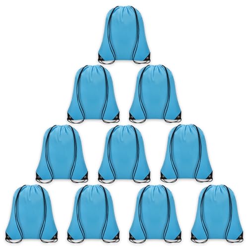 Drawstring Backpack Bulk 10PCS Polyester Cinch Bags - Sky Blue