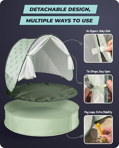 WEMOH Pop-Up Baby Beach Pool Tent with Mat, Mosquito Net & Detachable Canopy - Green