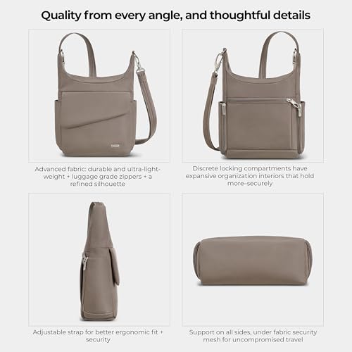 Travelon Hazelnut Anti-Theft Messenger Bag, 9 x 12.5 x 3.5 Inches, Secure Crossbody