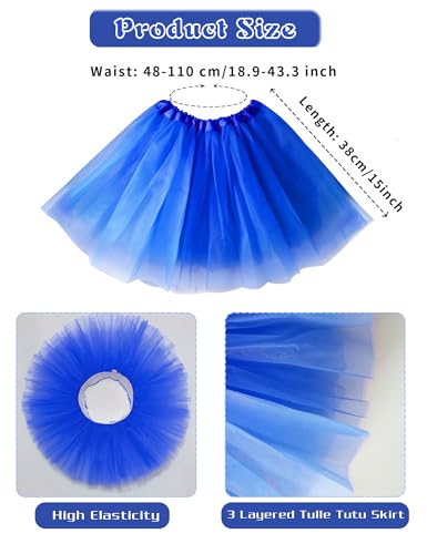 Blue Adult Tutu Skirt for Dance & Costume - 12 Pack Elastic Tulle Ruffle