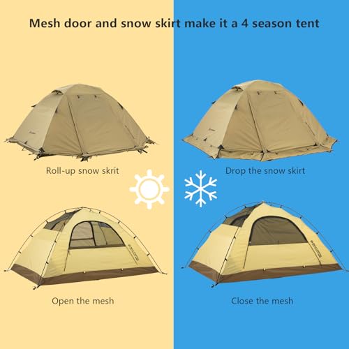 BISINNA 4-Season Backpacking Tent for 2 Persons - Brown, Lightweight, Waterproof, Easy Setup
