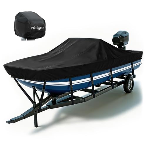 Nilight 16'-18.5' Heavy Duty Boat Cover with Adjustable Straps, Waterproof UV-Resistant
