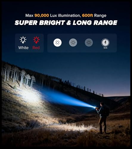 LUTEC 2 Pack Rechargeable 1,000,000LM Waterproof Spotlight with Red Filter, Foldable Stand & 4 Modes (Orange)